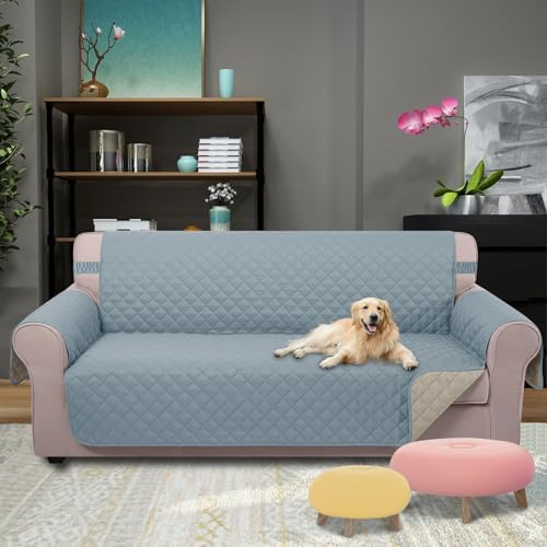 U-NICE HOME Large Sofa Cover Reversible Couch Cover, Light Blue/Beige - Image 2