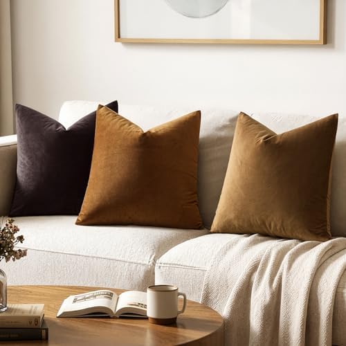 MIULEE Velvet Throw Pillow Covers 18x18 Inch Pack of 2 Chocolate Brown - Image 2