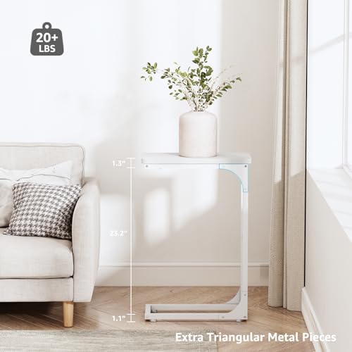 QEEIG Narrow C Shaped Side Table Set of 2 Living Room Sets Slim Couch Tray Tables Skinny Thin Small Modern 7 inch Width, White (017-18WW) - Image 3