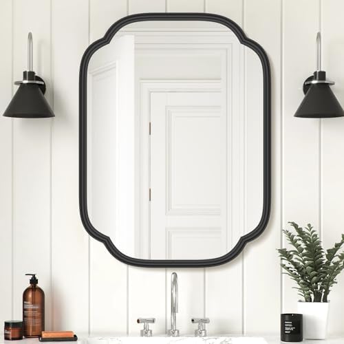 Ferytange Black Bathroom Mirror for Wall, 18" x 24" Rectangular Wall Mirror for Bathroom Metal Frame Farmhouse Rounded Corner Wall Mirror (Horizontal/Vertical) by FerytangeHome