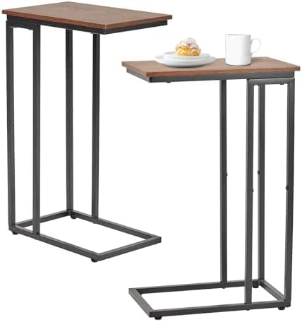 C-Shaped End Table Slim - Brown 2-Pack Couch TV Tray Side Table by fusehome