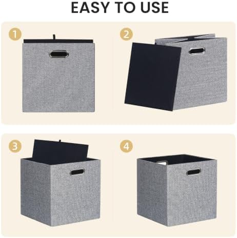 Posprica Fabric Storage Cubes, 13x13 Collapsible Storage Bins with Dual Handles, Foldable Storage Boxes Basket for Closet Shelf Cabinet Bookcase Organization, Set of 4, Houndstooth - Image 4