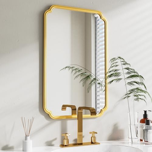 Ferytange 22x34 Inch Gold Bathroom Mirror, Metal Framed Wall Mirror with Rounded Edges, Rustproof Horizontal Vertical Hanging for Vanity Over Sink by FerytangeHome