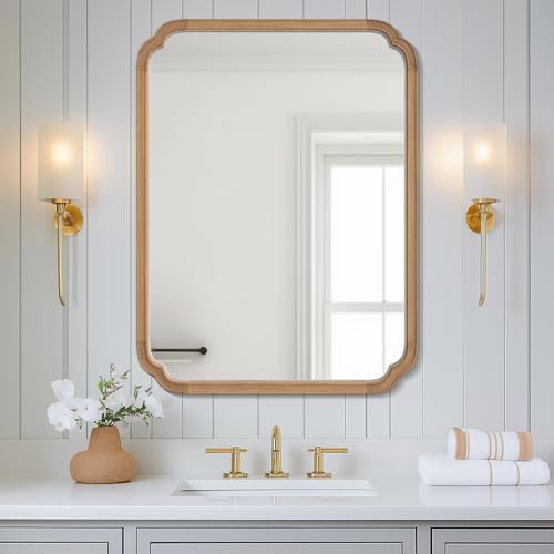 WallBeyond 28" x 40" Rounded Corner Arch Wall Mirror with Wood Frame for Entryway, Living Room or Bedroom Home Decor - Light Woodgrain [28 x 40 inches, Honey-Colored] by WallBeyond