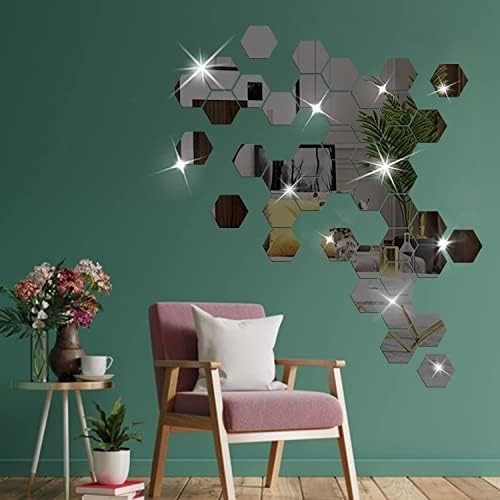 DIY Wall Decals Acrylic Mirror Sticker Set 36 Pcs, Hexagon Mirror Wall Stickers for Living Room Bedroom Decor (Black) - Image 4