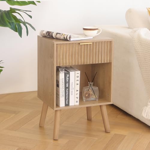 Fultyle Fluted Night Stand, Modern Bedside Table with Drawer and Open Shelf - Image 2