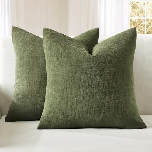 MIULEE Olive Green Chenille Couch Throw Pillow Covers, 20x20 by MIULEE