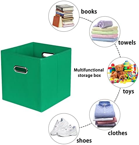 Green Foldable Storage Bins, 11x11x11, Set of 6, (Fabric Cube Organizer with Handle, for Cloth or Accessory Storage) - Image 3