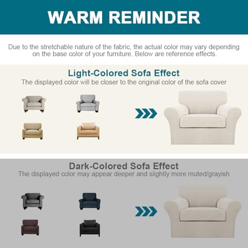 Turquoize 2 Piece Chair Covers for Living Room Armchair Couch Cover with Individual Cushion Covers Furniture Cover for Chairs Feature Jacquard Fabric (Chair, Ivory) - Image 6