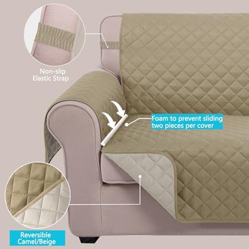 U-NICE HOME Loveseat Sofa Cover for 2 Cushion Couch, Light Camel/Beige - Image 3