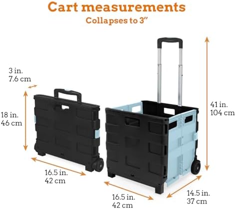 Inspired Living Ultra-Slim Rolling Collapsible Storage Pack-N-Roll Utility-carts, with Telescopic Handle, for Home, Garden, Shopping, Office, School use, Large, Baby Blue & Black - Image 2