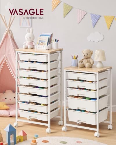 VASAGLE Rolling Cart with Drawers, Craft Organizers and Storage, White - Image 2