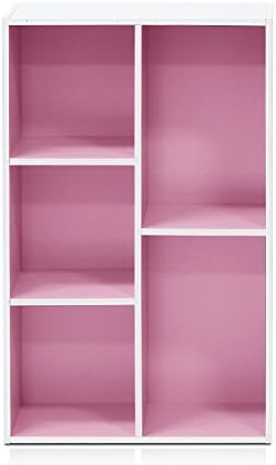 Furinno LUDER Book Shelf, 5-Cube Bookshelf, Reversible Bookcase, 9.4 x 19.5 x 31.5, Easy Assembly, for Living Room, Bedroom, Home Office, White/Pink - Image 4