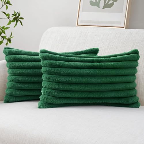 MIULEE Faux Fur Decorative Throw Pillow Covers 12x20 Set of 2 Dark Green by MIULEE