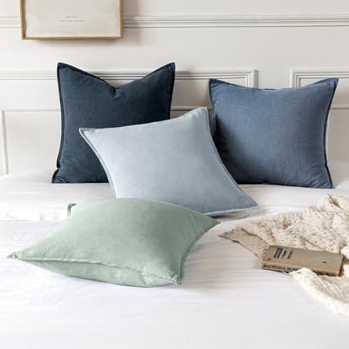 MIULEE Decorative Linen Euro Sham Pillow Covers 26x26 Inch Blue Ashes - Image 6