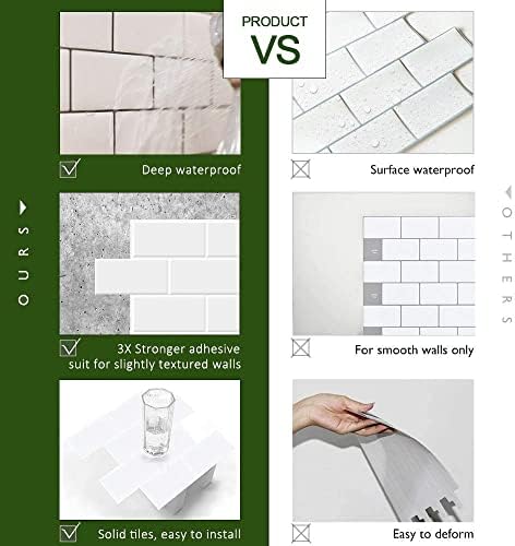 STICKGOO 10-Sheet Backsplash Peel and Stick Subway Tile, Self Adhesive Vinyl Wall Tiles, Stick on Backsplash for Kitchen and Bathroom(Thicker Design, White with White Grout) - Image 5