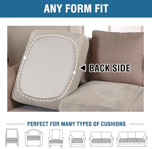 H.VERSAILTEX Velvet Stretch Couch Cushion Cover Plush Cushion Slipcover for Chair Cushion Furniture Protector Seat Cushion Sofa Cover (1 Piece Armchair Cushion Covers, French Oak) - Image 5
