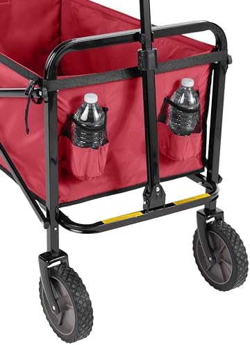 Amazon Basics Collapsible Heavy Duty Utility Wagon for Outdoor Sports, Camping, Garden, and Pets, Portable with Handle, 265 pounds Weight Capacity, 27.6 x 40.9 x 20 inches, Red - Image 4