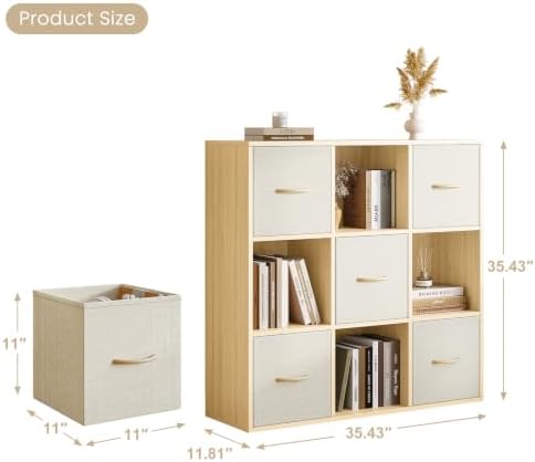 EXPERLAM 9 Cube Storage Organizer - Solid Wood Bookshelf with 5 Storage Bins, Cube Shelf with 3 Removable Back Panels, Vertical or Horizontal Bookcase, Open Book Shelf for Bedroom, Living Room, Office - Image 3
