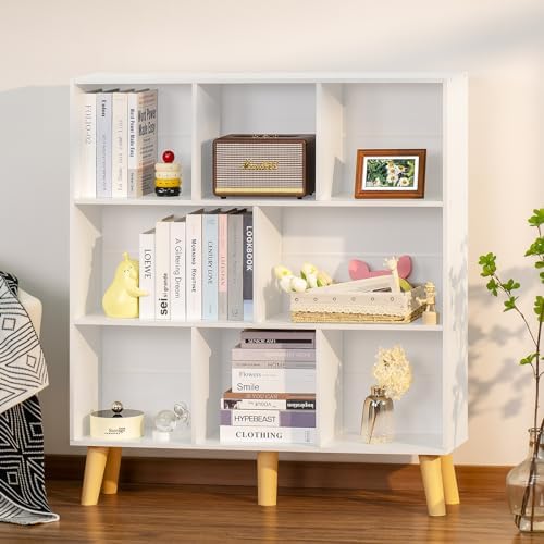 YAHARBO 8 Cube White Bookshelf,3 Tier Book Shelf with Legs,Modern Minimalist Bookcase,Open Book Shelves Storage Organizer,Frees Standing Wooden Display Bookcases for Small Space,Bedroom,Living Room - Image 2