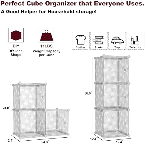 C&AHOME Clover Embossed Storage Organizer with Doors 3-Cube Shelf White - Image 2