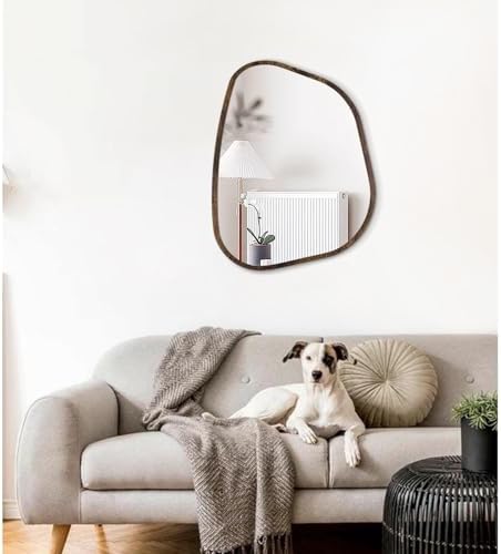 Asymmetrical Mirror Irregular Oval Wall Mirror Modern Wood Frame Unique Shape Wall Mounted Vanity Artistic Mirror Decorative for Living Room Bedroom Bathroom Entryway Hallway 20"x16" - Image 3