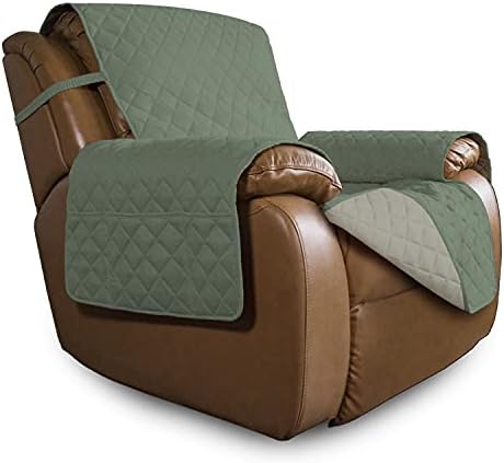Easy-Going Oversized Recliner Cover Reversible Couch Cover Sofa Cover for Living Room Water Resistant Furniture Protector with Elastic Straps for Pets Kids (Oversized Recliner, Greyish Green/Beige) by Easy-Going