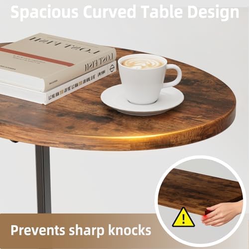 Elbourn Folding Side Table End Couch Tables,Metal Frame C-Shaped TV Stand for Sofa Living Bedroom Bedside Coffee Small Spaces(Vintage Wood Color) - Image 4