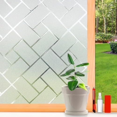 Frosted Glass Window Film Sun Blocking Window Tinting Film for Home, Static Clings Removable Frosting Bathroom Door Window Covering, 35.4 Inchx 98.4 Inch, White-Grid by windowfilm