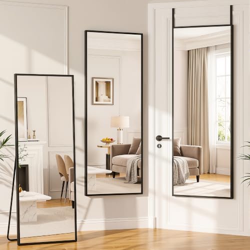Suidia Full Length Mirror Over the Door&Wall Mounted, 58"x19" Door Mirror with Aluminum Alloy Frame, HD Shatterproof, No-Drill, Hanging Mirrors for Bedroom, Bathroom, Dorm, Closet, Rect, Black - Image 2