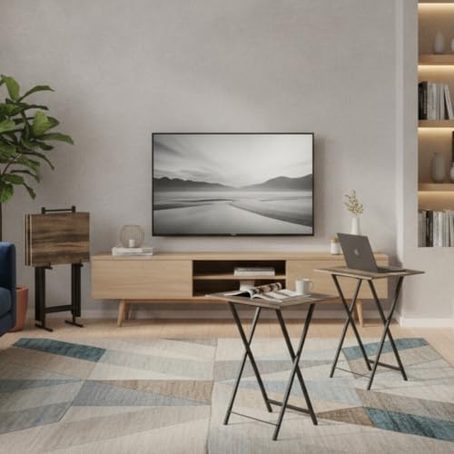 Folding TV Tray Table with Stand, Set of 4 Small Table, TV Dinner Table, Snack Tray Table Set, Portable Foldable Desk, Sofa Side Table, TV Tray Table for Couch, Living Room, Small Space - Image 2