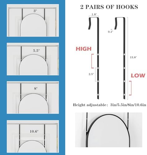 DMWOODFL Arched Over The Door Mirror 50x16 Full Length Hanging Mirror with Adjustable Height, Space-Saving, Shatterproof Tempered Glass & Aluminum Alloy Frame for Bedroom, Dorm, Entryway, Gold - Image 4