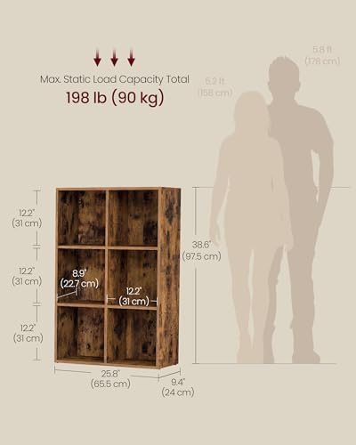 VASAGLE Bookshelf, 6 Cubes Storage Organizer, 25.8 x 9.5 x 38.4 Inches - Image 3