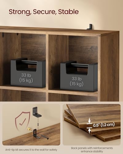 VASAGLE Mid-Century Modern 8-Cube Bookshelf, 47.1 x 9.4 x 30.3 Inch - Image 6