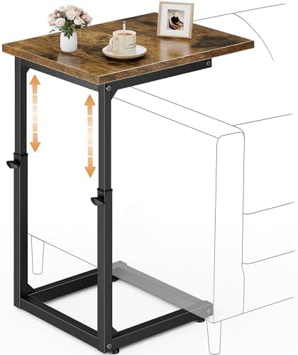 Vagusicc C-Shaped End Table for Couch, 33" Tall C Table Adjustable Height Side Table, Couch Side Tables with Metal Frame Slide Under Sofa, Sofa Table TV Tray for Living Room, Bedroom, Bedside, Brown by Vagusicc