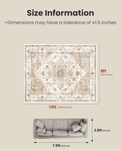 Amada 8x10 Area Rugs, Low-Profile Large Washable Area Rug with Non-Slip Backing & Durable Edge Binding, Vintage Rugs for Living Room, Bedroom, Dinning Room - Image 2