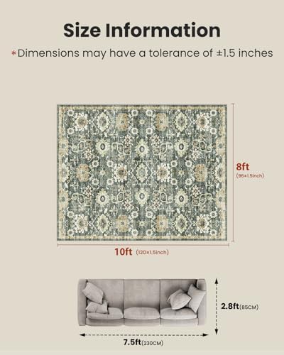 AMADA HOMEFURNISHING 8x10 Washable Area Rug, Low-Profile Large Area Rug with Non-Slip Backing & Durable Edge Binding, Vintage Large Rugs for Living Room, Bedroom, Dinning Room - Image 2