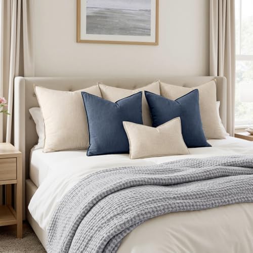 MIULEE Decorative Linen Pillow Covers 20x20 Inch Indigo Blue - Image 5