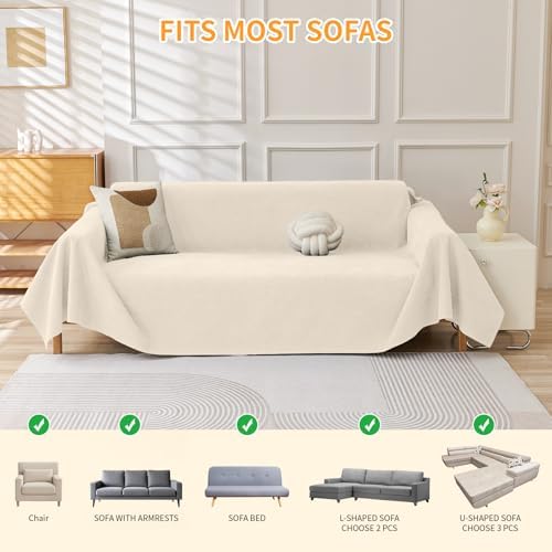 Deep Dream Cat-Scratch Resistant Armchair Couch Cover, Waterproof Sofa Cover for Dogs, Pet Friendly Couch Protectors Anti Slip Thickened Slipcovers for Dogs Pets, 71" x 91", Beige - Image 6