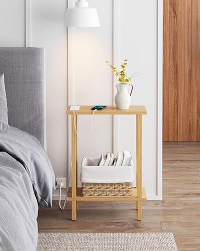 TUTOTAK Narrow Side Table, 2-Tier Small End Table with Charging Station - Image 5