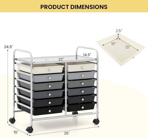 Giantex 12 Drawers Rolling Cart, Mobile Storage Drawer Cart, Classroom Organizer Cart for Office School Supplies Tools Scrapbook Paper Craft Small Printer, Utility Cart on Wheels, Black Gradient - Image 3