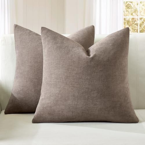 MIULEE Brown Chenille Couch Throw Pillow Covers, 20x20 by MIULEE