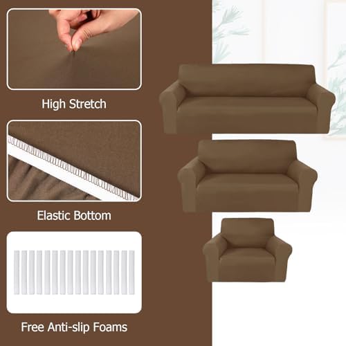 Peryiter 3 Pcs Couch and Loveseat Sofa Covers,Chocolate,Milk Silk - Image 4
