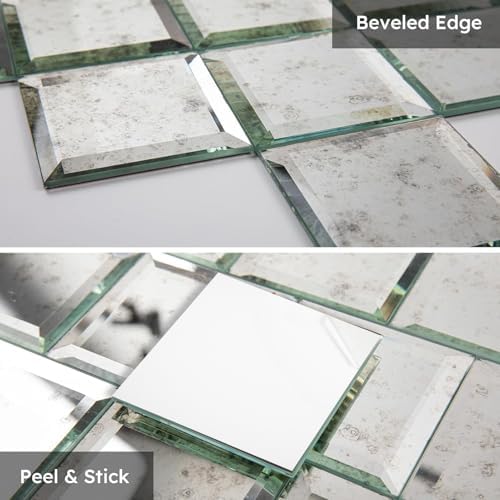Diflart Peel and Stick Silver Mirror Backsplash Tiles 3x3 Inch, 32 Pcs - Image 3