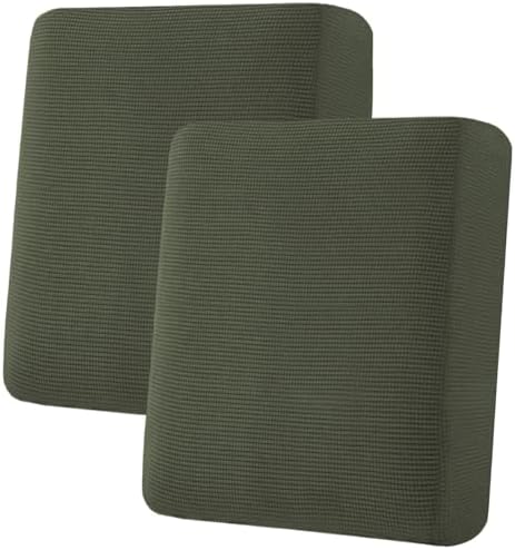 H.VERSAILTEX Super Stretch Individual Seat Cushion Covers Sofa Covers Couch Covers Slipcover Sets Thick Jacquard Textured Twill Fabric (2 Piece Medium Sofa Cushion Covers, Olive) by HVERSAILTEX