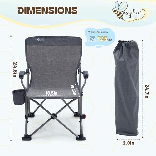 Busy Bee Oversized Kids Camping Chair with Cup Holder, High Back Toddler Chair Kids Folding Chair, Perfect for Beach & Outdoor, Supports 150 Lbs. - Image 3