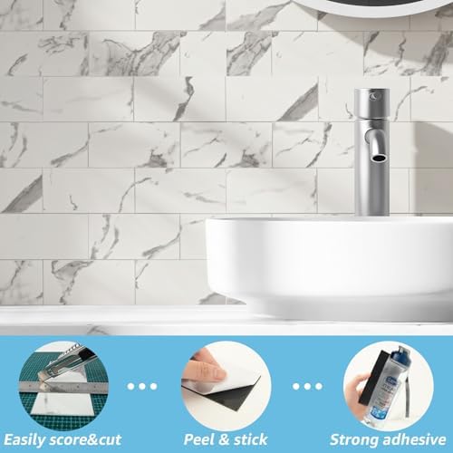 Art3d 102-Pack Peel and Stick Backsplash on Subway Tile, Gray Marble - Image 4