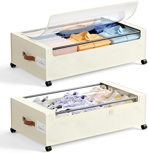Yecaye 82L Under Bed Storage Containers, Fits 9.4" Under Bed, 2 Pack, Beige by Yecaye