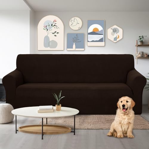 U-NICE HOME Stretch Couch Cover Slipcover for 3 Cushion Sofa, Chocolate - Image 2