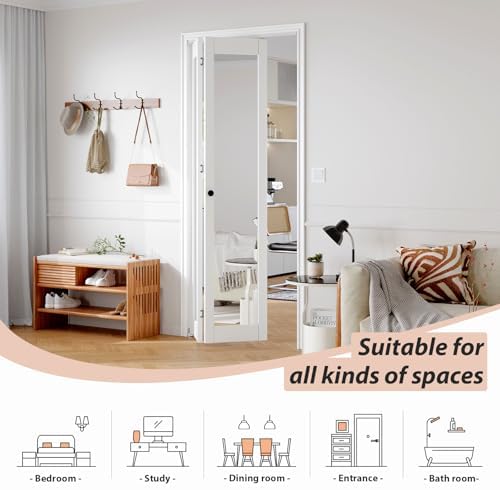 FREDBECK Bifold Doors for 36x80 Opening (Double 18x80),Interior Folding Barn Doors with Mirror and Concealed Hardware Kit Included,PVC Surface, White,for Closet - Image 2